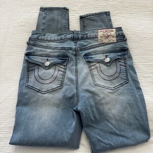 True Religion Halie high rise super skinny Light Blue Denim with Red Stitching
